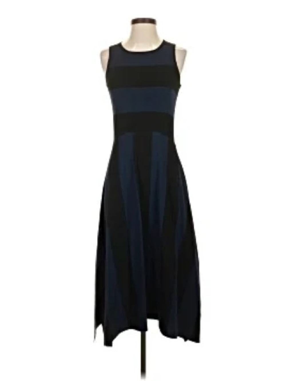 Asymmetrical Sleeveless Black and Navy Panel Dress